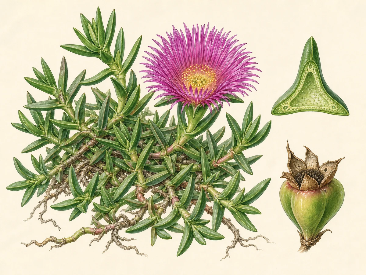 Prancha ilustrada de Alternanthera pungens com tapete de caules prostrados que enraízam nos nós, folhas opostas, cabeças brancas e brácteas papiráceas agudas