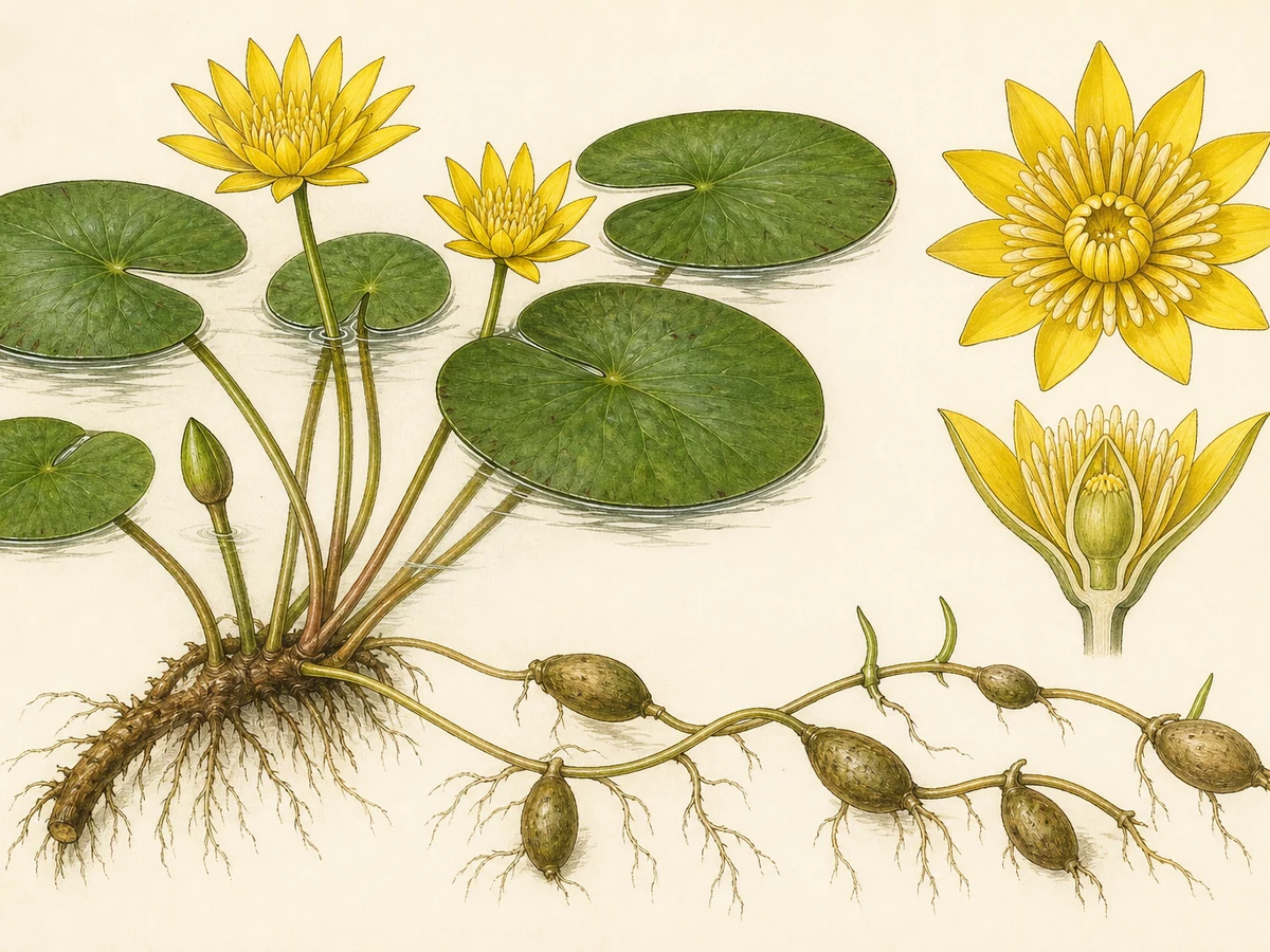 Prancha ilustrada de Carpobrotus acinaciformis com tapete suculento de caules rastejantes, folhas carnudas triangulares em forma de sabre, flor púrpura-rosada e fruto carnudo
