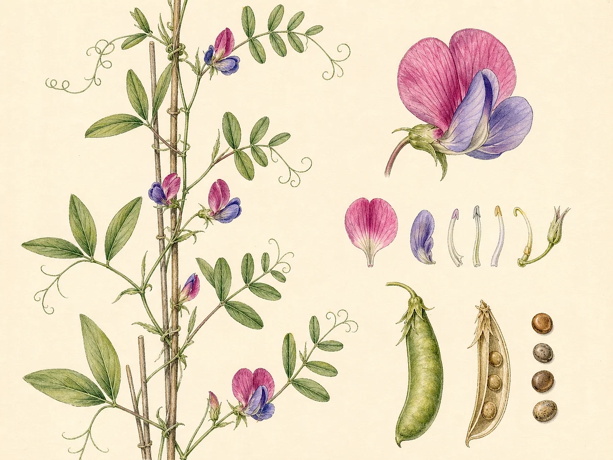 Prancha botânica documental de Lathyrus clymenum, trepadeira autóctone registada no arquipélago da Madeira