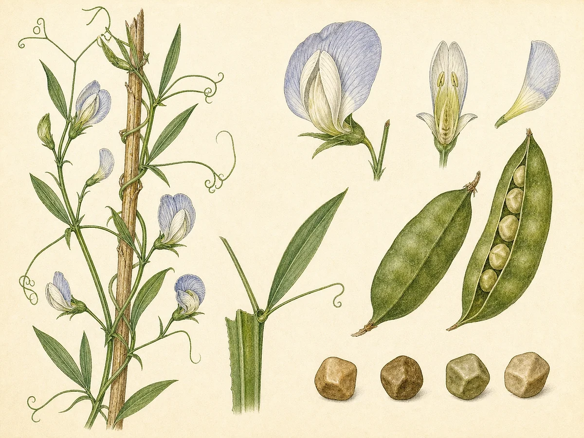 Prancha botânica documental de Lathyrus sativus, trepadeira introduzida registada no arquipélago da Madeira