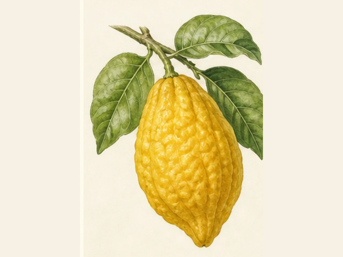 Ilustração editorial representativa de cidreira para a ficha de Madeira; não autentica o material, uma planta, fruto, clone ou lote