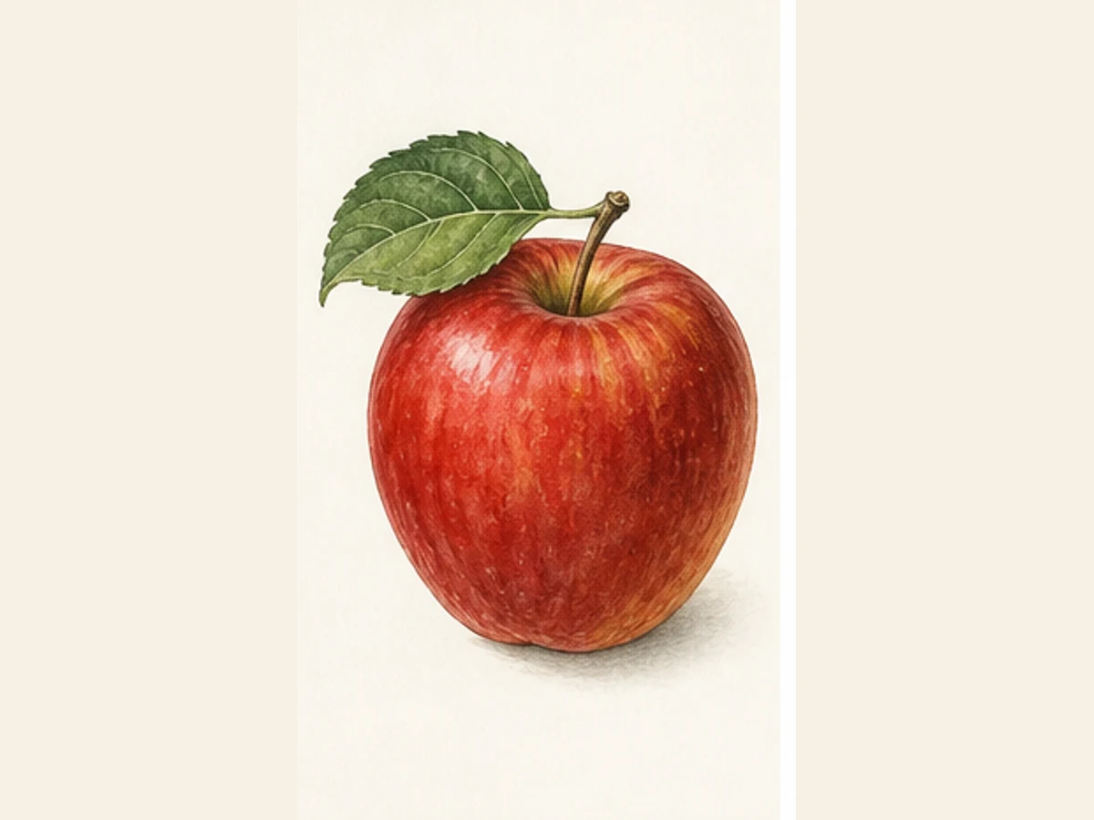 Ilustração editorial representativa de macieira para a ficha de Camoesa de Forles; não autentica o material, uma planta, fruto, clone ou lote