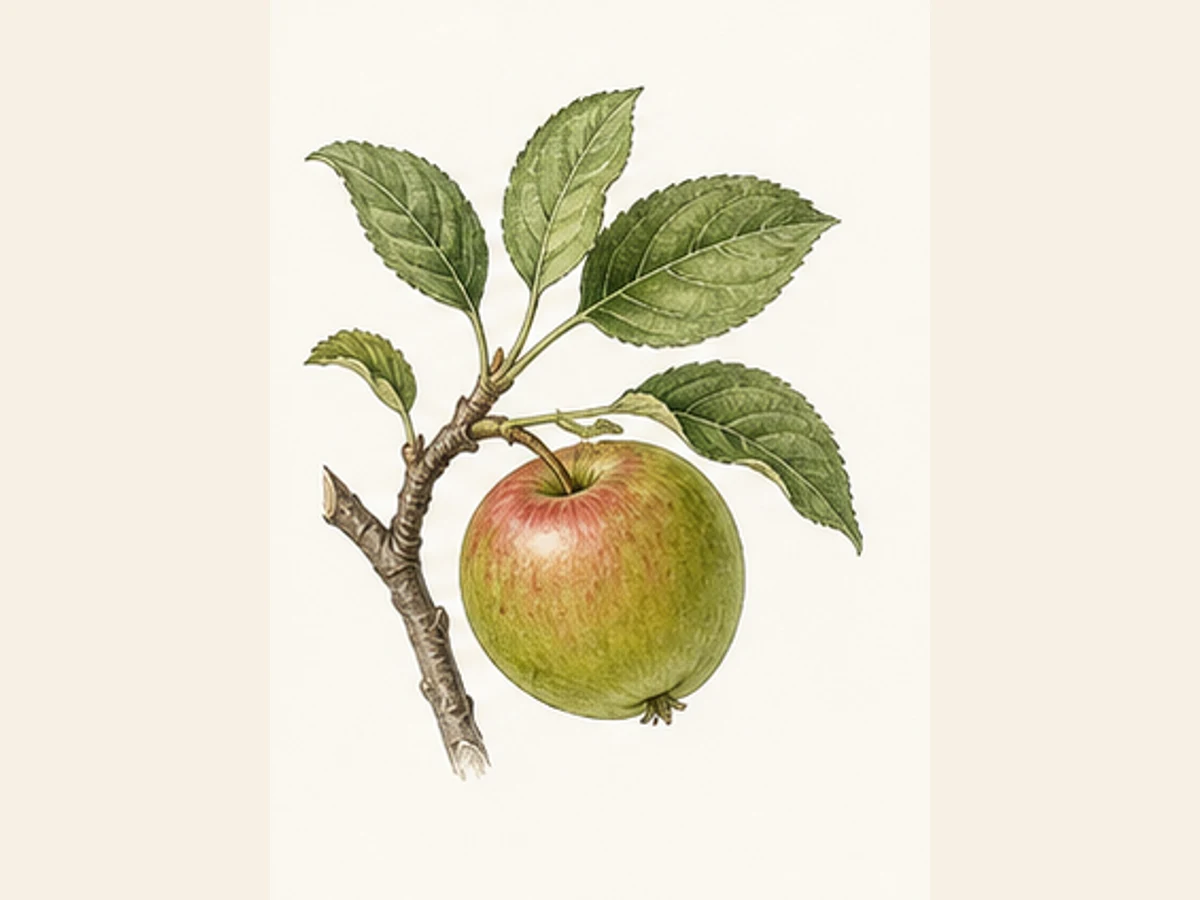 Ilustração editorial representativa de macieira para a ficha de Costa; não autentica o material, uma planta, fruto, clone ou lote