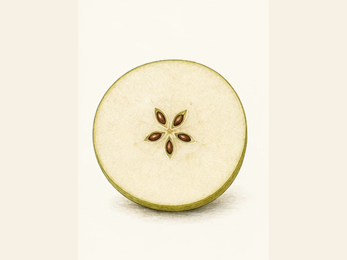 Ilustração editorial representativa de macieira para a ficha de Cú de Burro; não autentica o material, uma planta, fruto, clone ou lote
