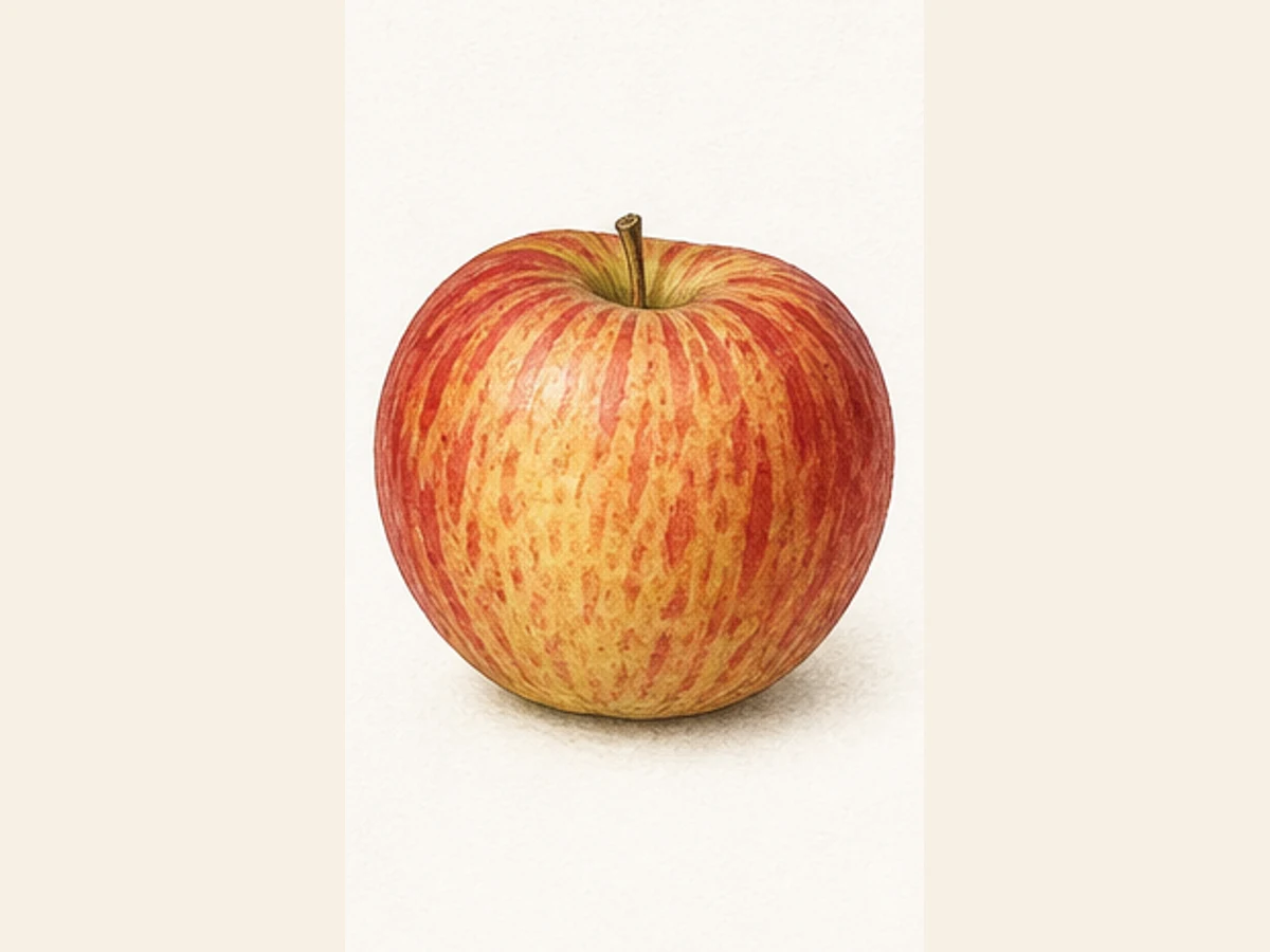 Ilustração editorial representativa de macieira para a ficha de Escura; não autentica o material, uma planta, fruto, clone ou lote
