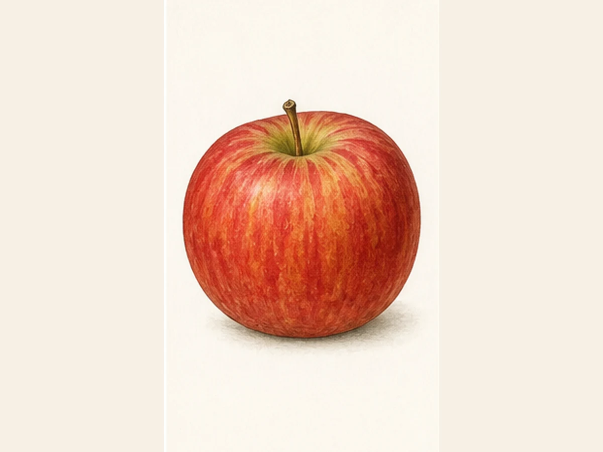 Ilustração editorial representativa de macieira para a ficha de Gigante do Douro; não autentica o material, uma planta, fruto, clone ou lote