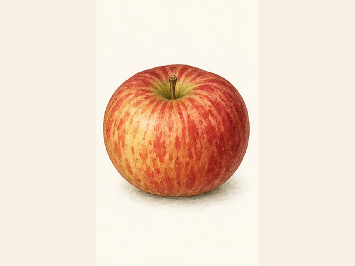 Ilustração editorial representativa de macieira para a ficha de Lila; não autentica o material, uma planta, fruto, clone ou lote