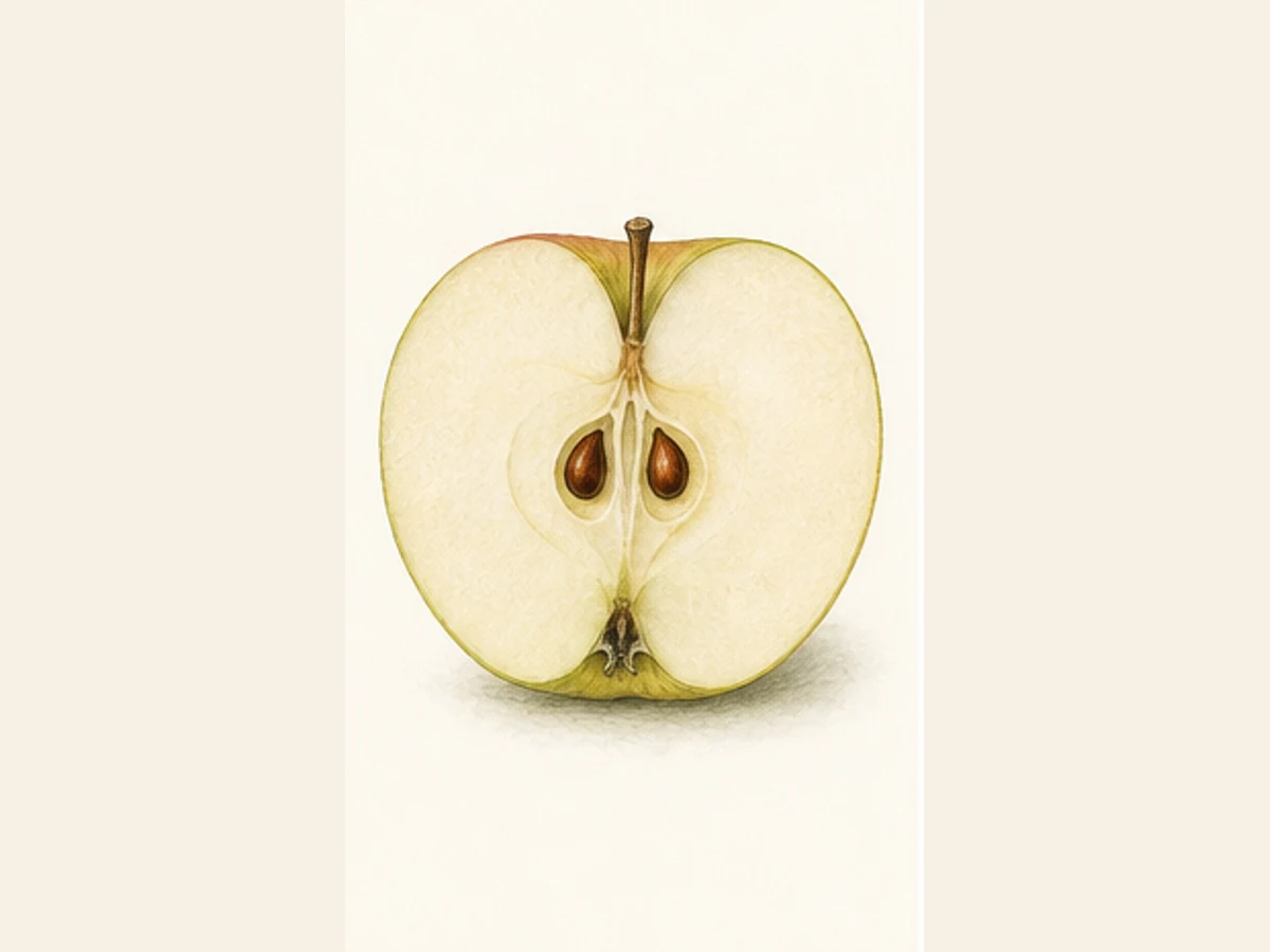 Ilustração editorial representativa de macieira para a ficha de Lixa; não autentica o material, uma planta, fruto, clone ou lote