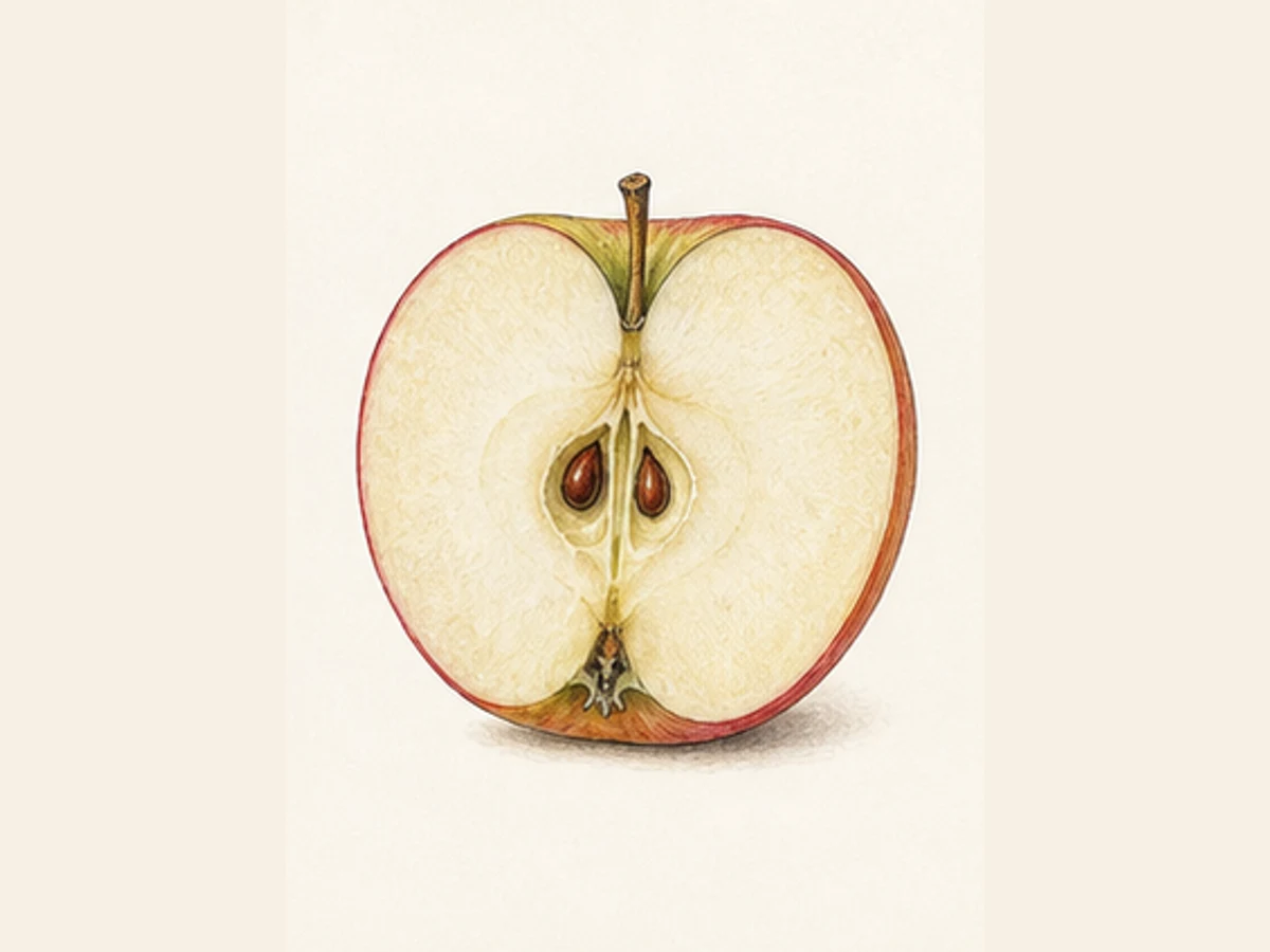 Ilustração editorial representativa de macieira para a ficha de Padre Inácio 2; não autentica o material, uma planta, fruto, clone ou lote
