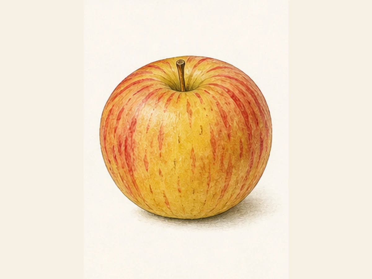 Ilustração editorial representativa de macieira para a ficha de Pardo Lindo; não autentica o material, uma planta, fruto, clone ou lote