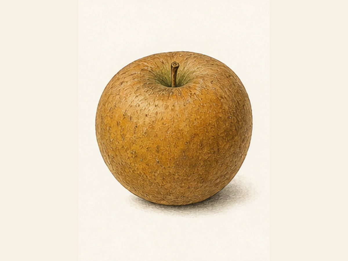 Ilustração editorial representativa de macieira para a ficha de Pé de Cera; não autentica o material, uma planta, fruto, clone ou lote
