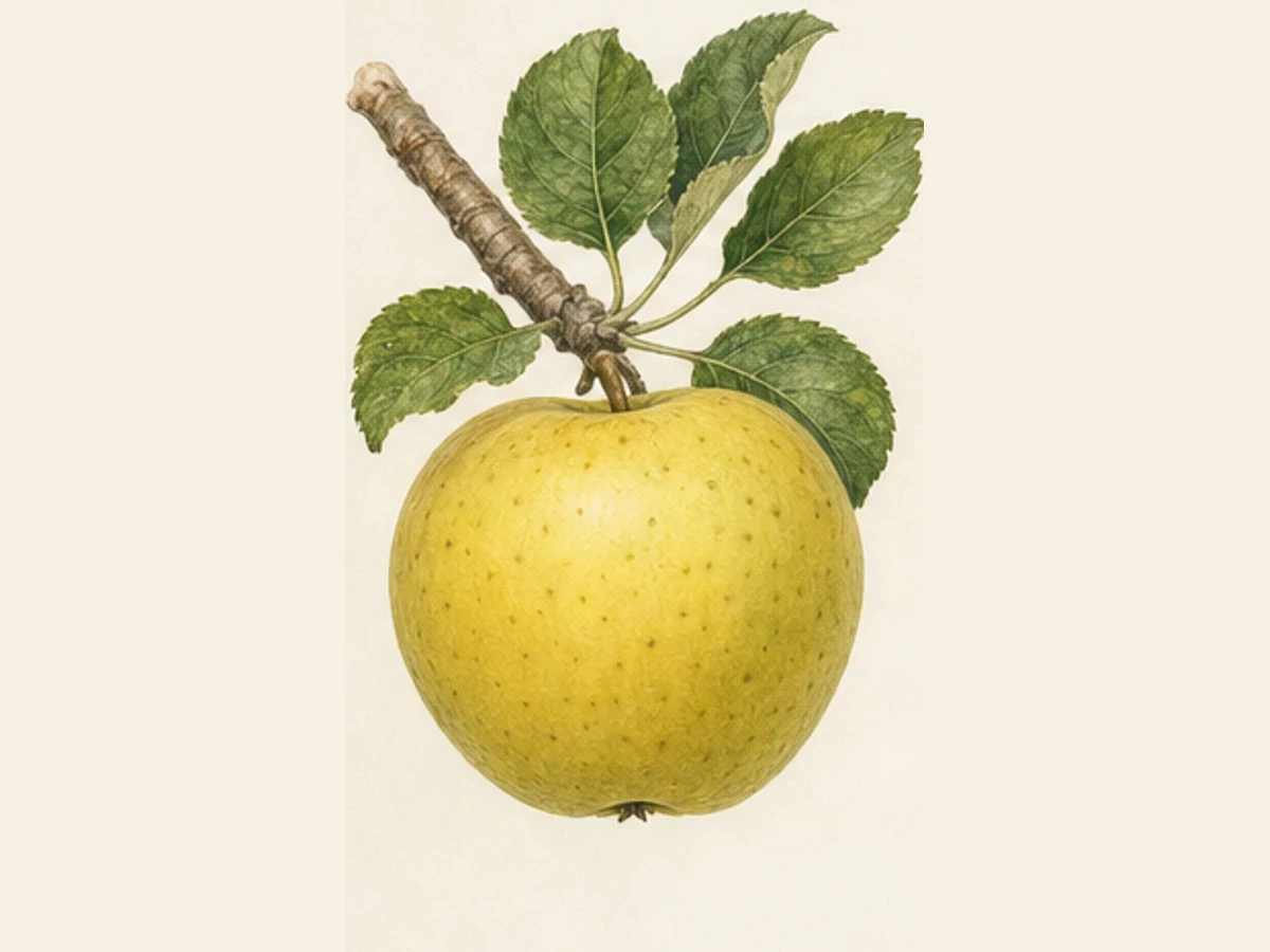 Ilustração editorial representativa de macieira para a ficha de Porqueira; não autentica o material, uma planta, fruto, clone ou lote