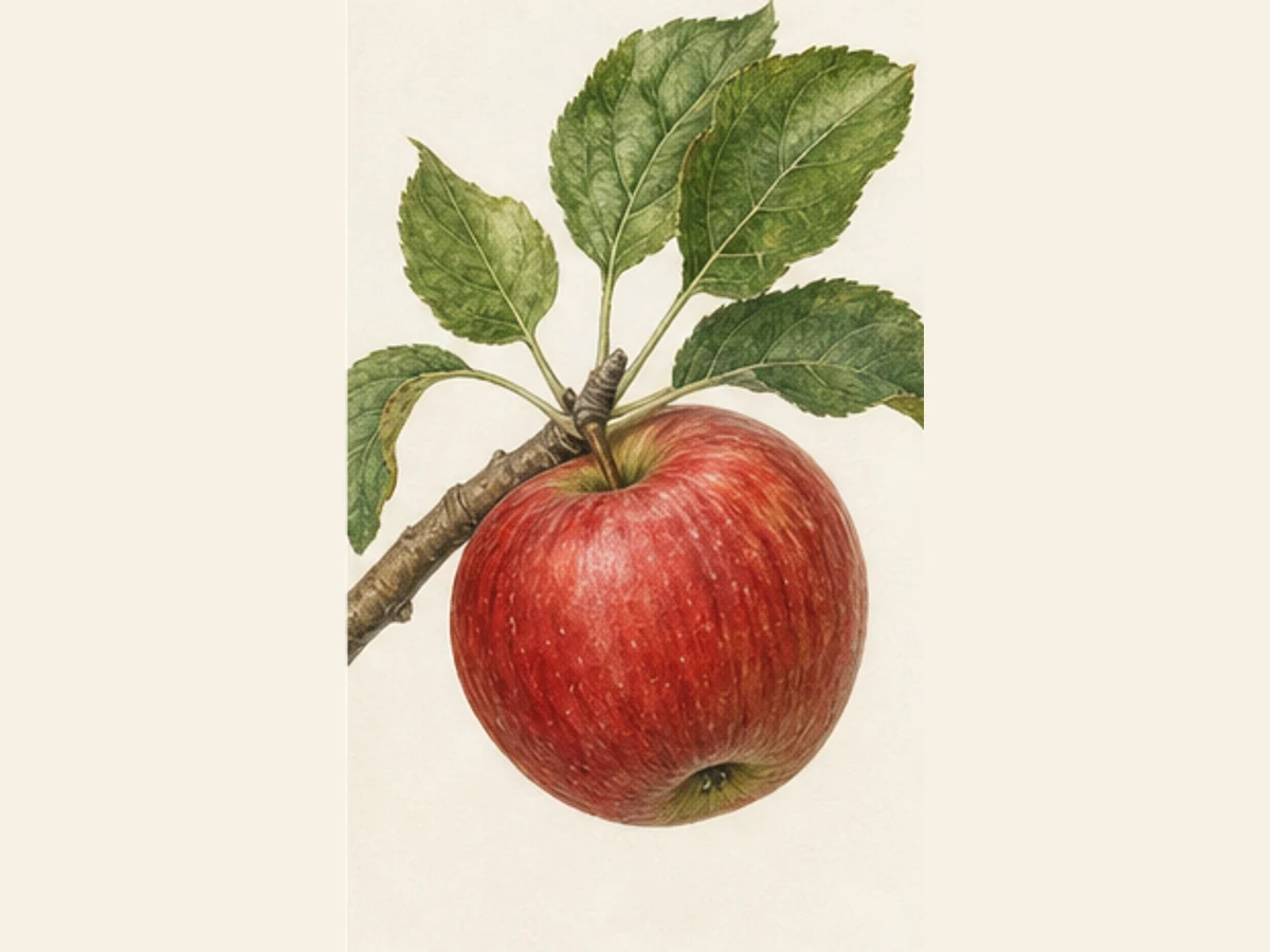 Ilustração editorial representativa de macieira para a ficha de Produtor Directo; não autentica o material, uma planta, fruto, clone ou lote