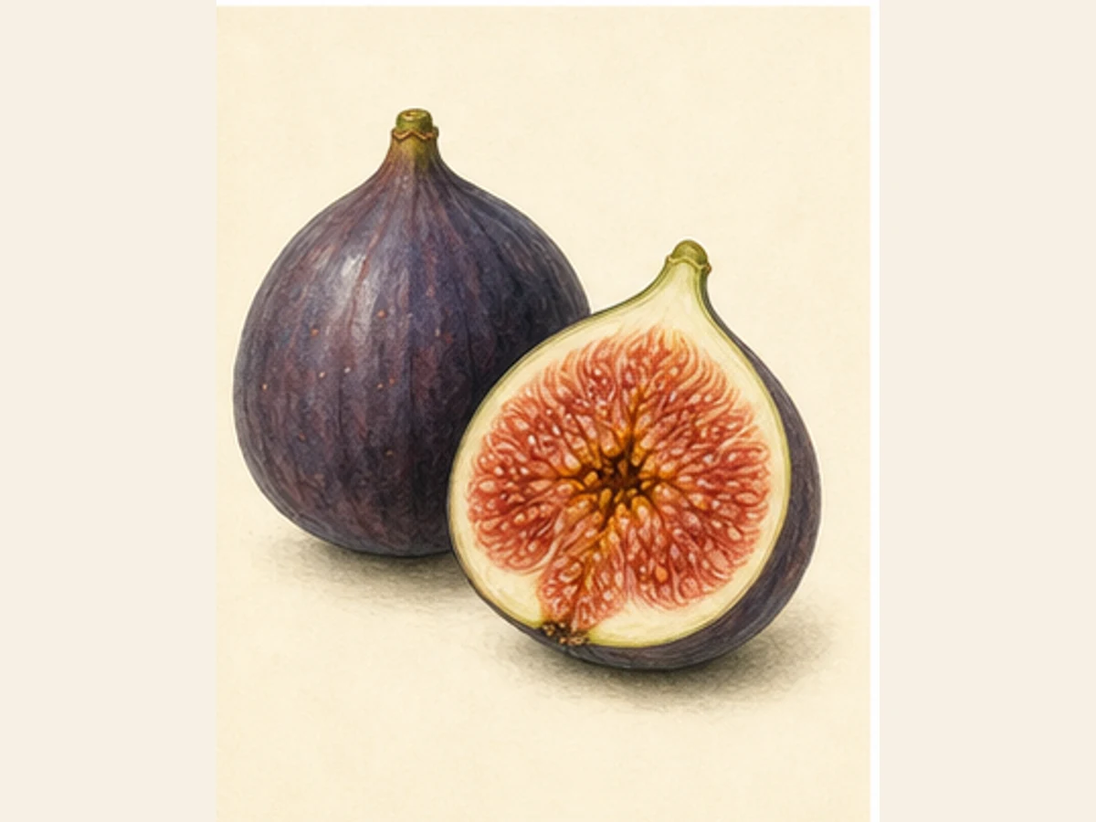 Ilustração editorial representativa de figueira para a ficha de Belmandil; não autentica o material, uma planta, fruto, clone ou lote