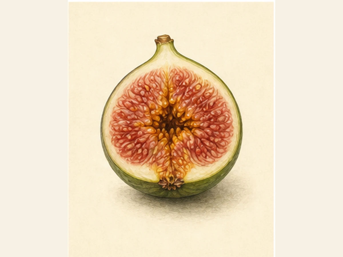 Ilustração editorial representativa de figueira para a ficha de Burjassote Branco; não autentica o material, uma planta, fruto, clone ou lote