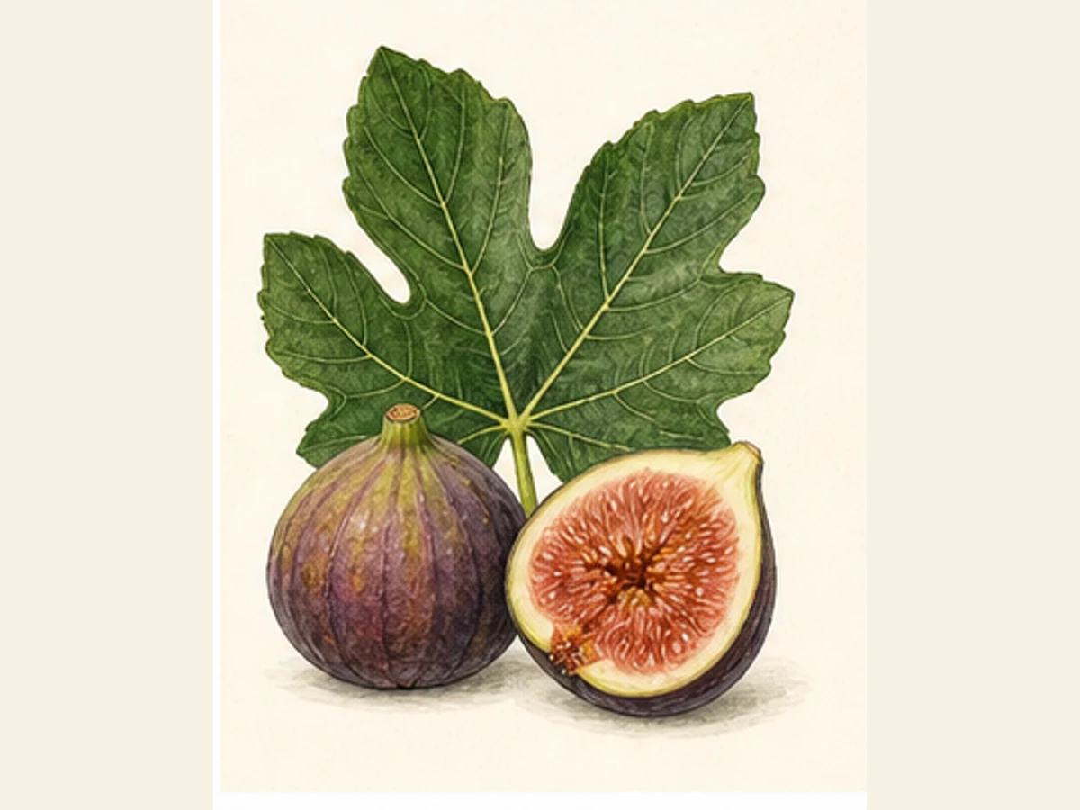 Ilustração editorial representativa de figueira para a ficha de Princesa; não autentica o material, uma planta, fruto, clone ou lote