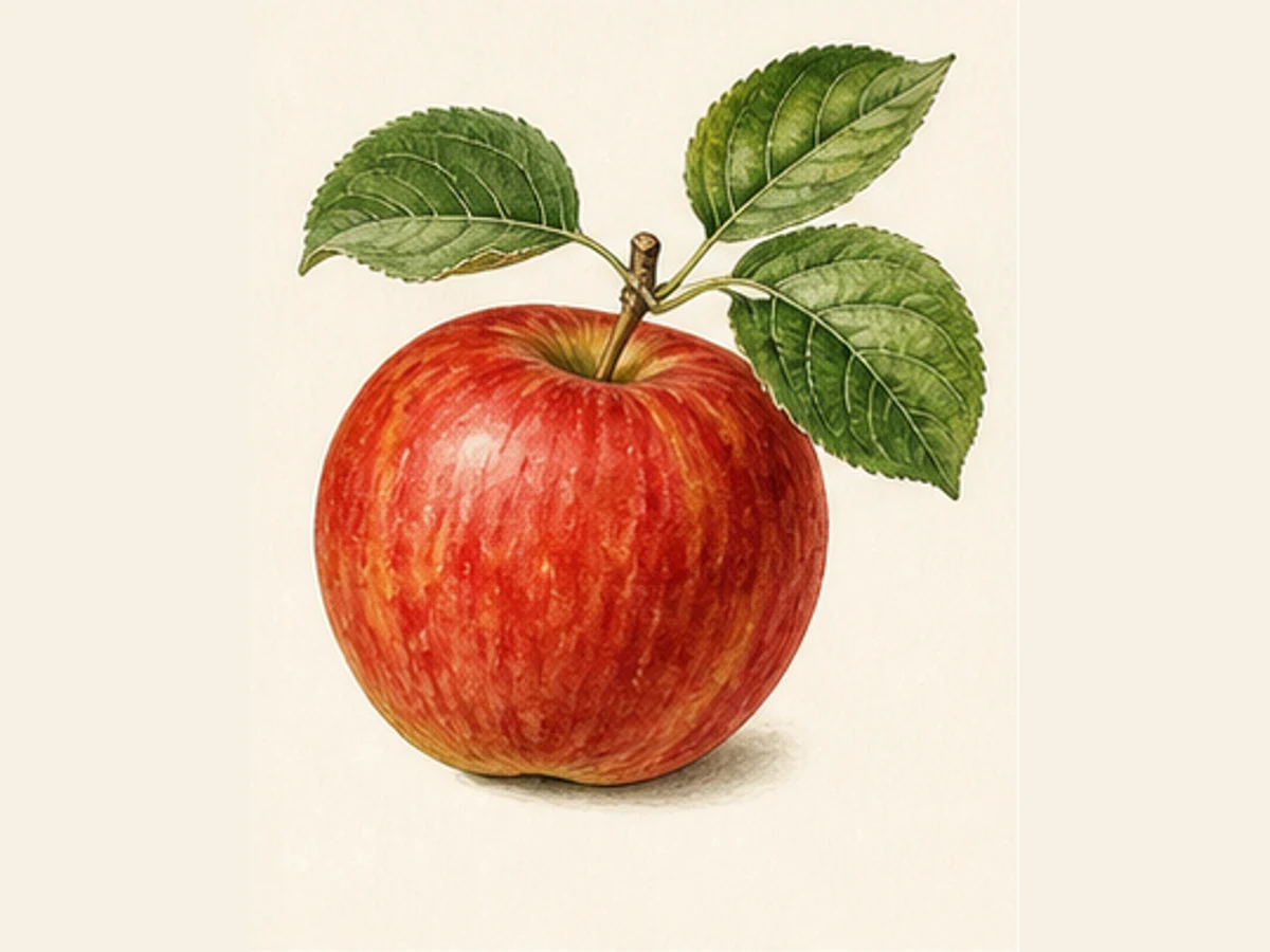 Ilustração editorial representativa de macieira para a ficha de Americana; não autentica o material, uma planta, fruto, clone ou lote