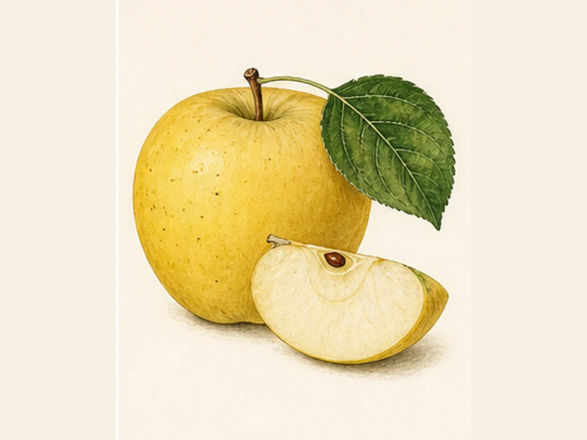 Ilustração editorial representativa de macieira para a ficha de Barral; não autentica o material, uma planta, fruto, clone ou lote