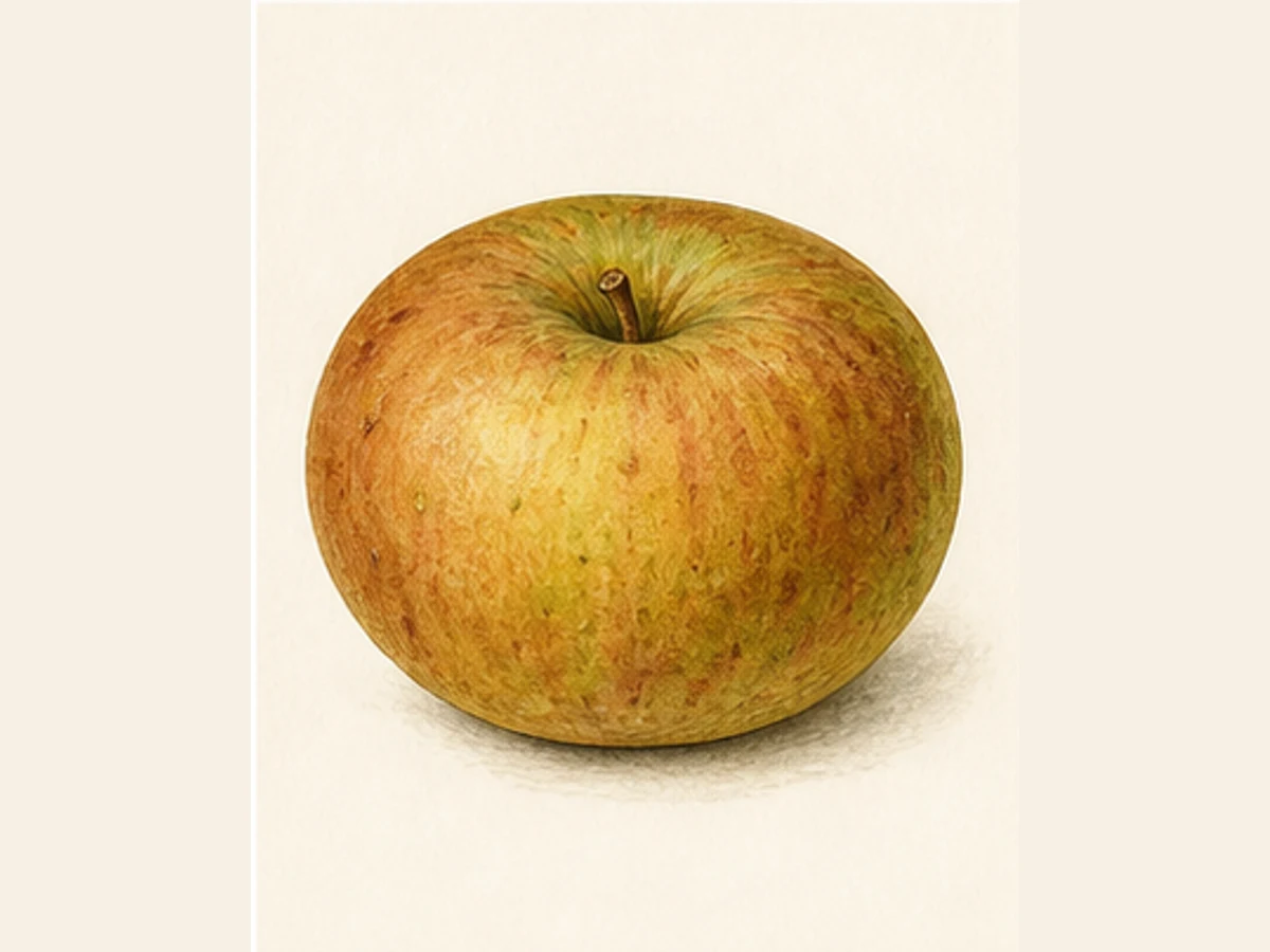 Ilustração editorial representativa de macieira para a ficha de Camoesa; não autentica o material, uma planta, fruto, clone ou lote