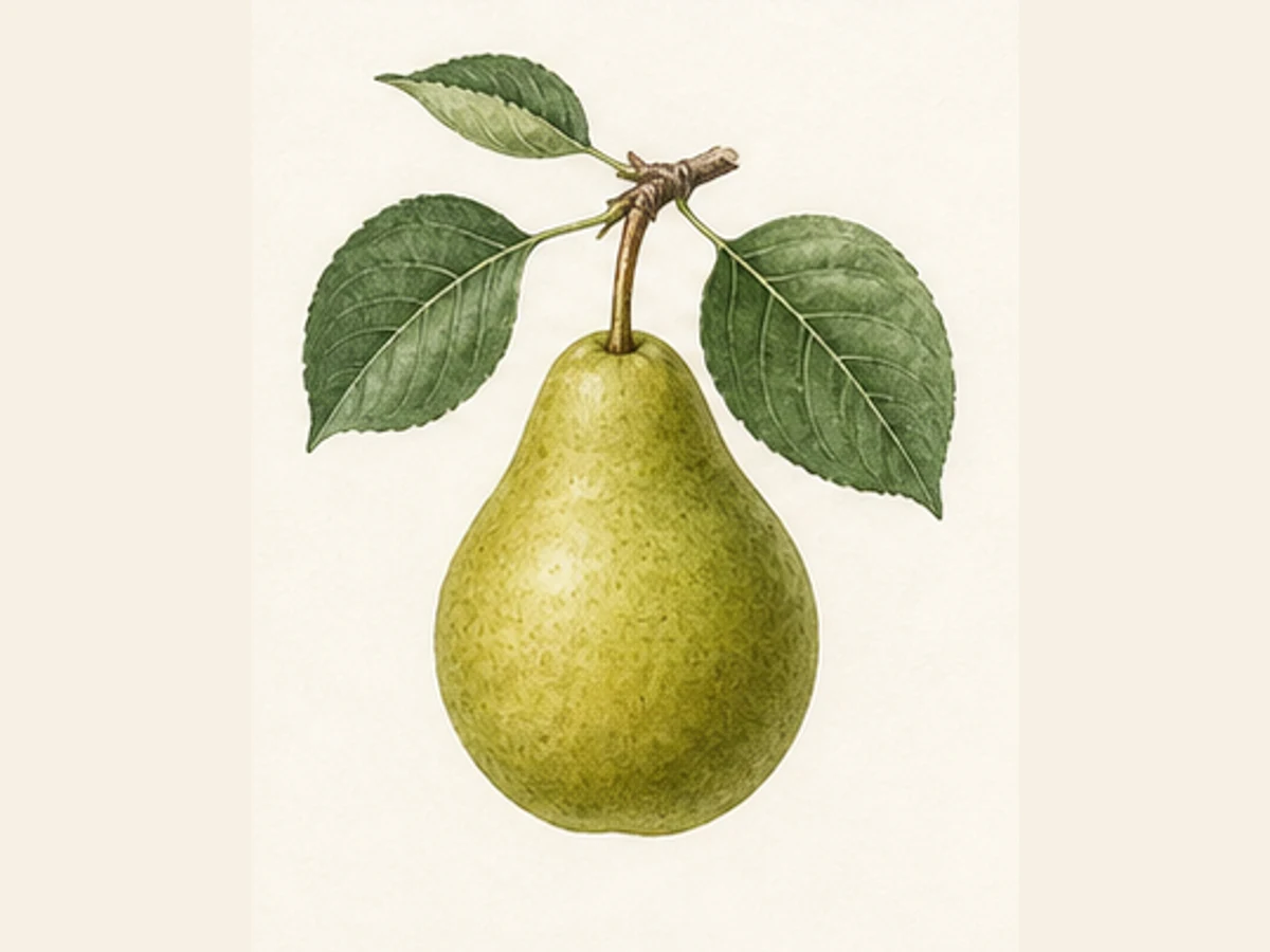 Ilustração editorial representativa de pereira para a ficha de Formosa; não autentica o material, uma planta, fruto, clone ou lote