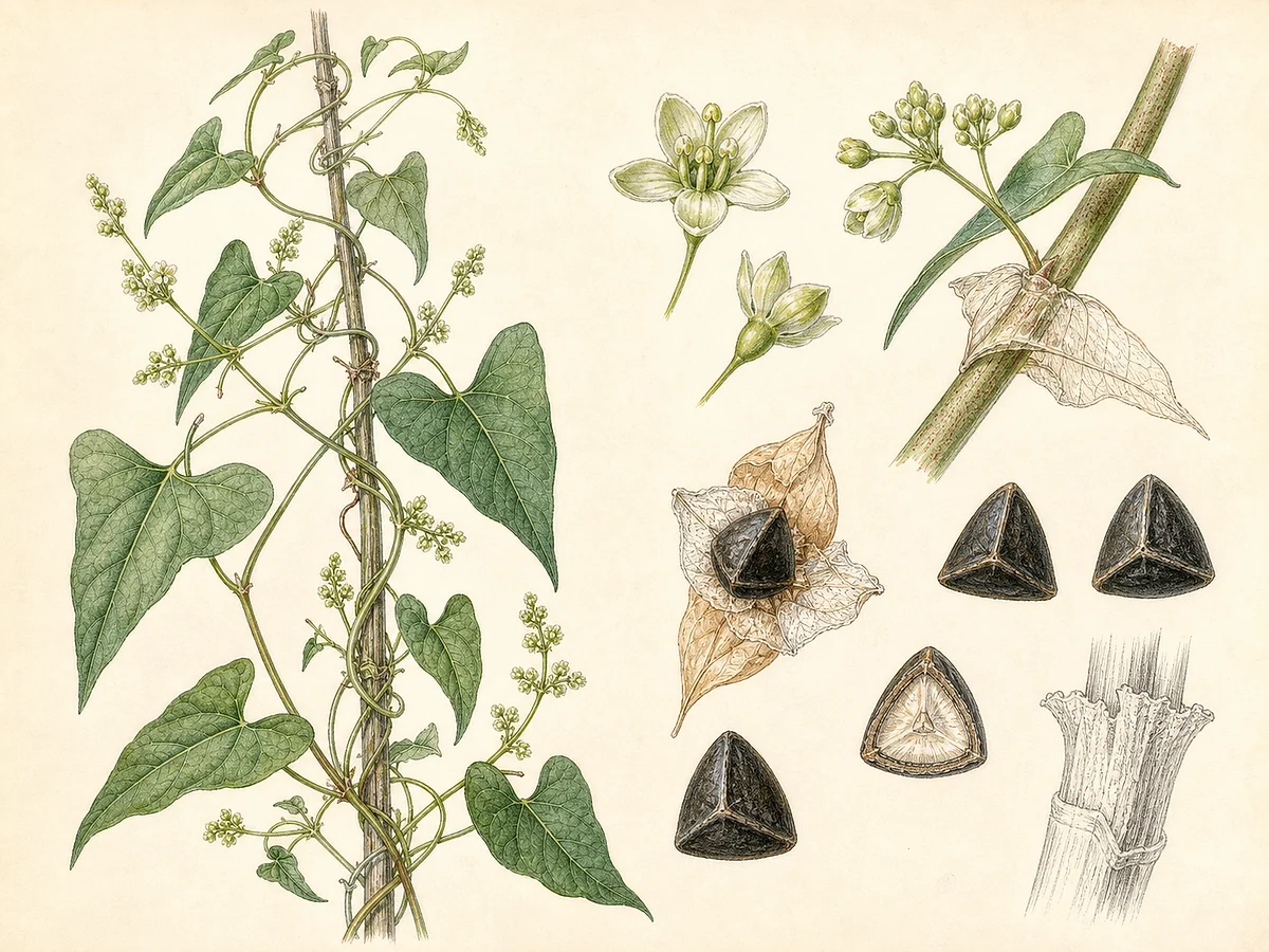 Prancha botânica documental de Fallopia convolvulus, trepadeira introduzida registada no arquipélago da Madeira