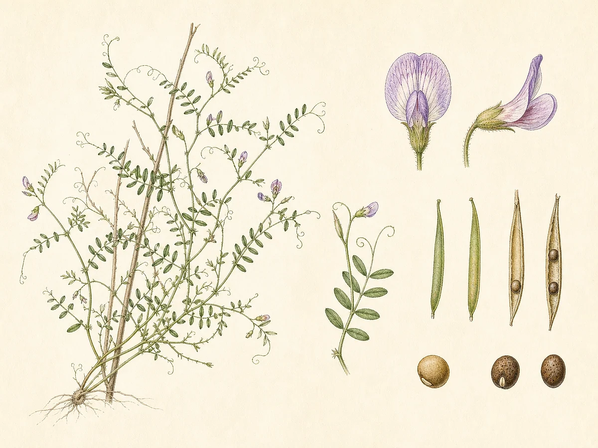 Prancha botânica documental de Vicia disperma, trepadeira autóctone registada no arquipélago da Madeira
