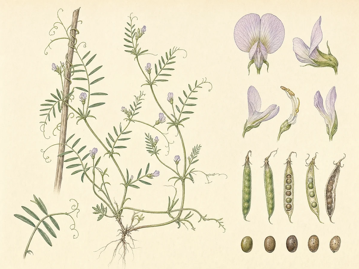 Prancha botânica documental de Vicia parviflora, trepadeira autóctone registada no arquipélago da Madeira