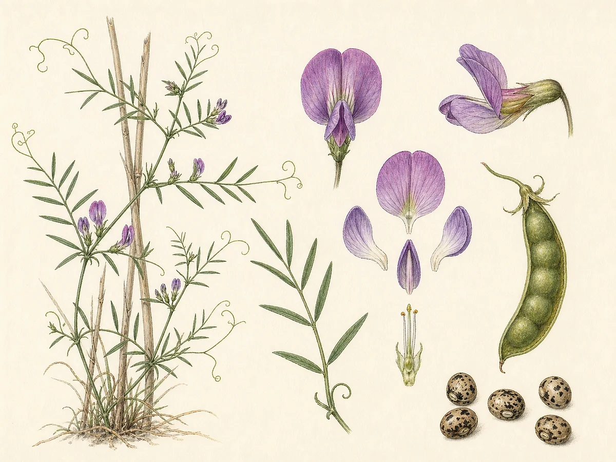 Prancha botânica documental de Vicia angustifolia, trepadeira autóctone registada no arquipélago da Madeira