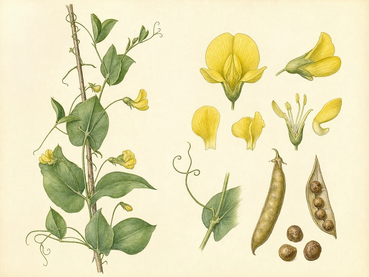 Prancha botânica documental de Lathyrus aphaca, trepadeira autóctone registada no arquipélago da Madeira