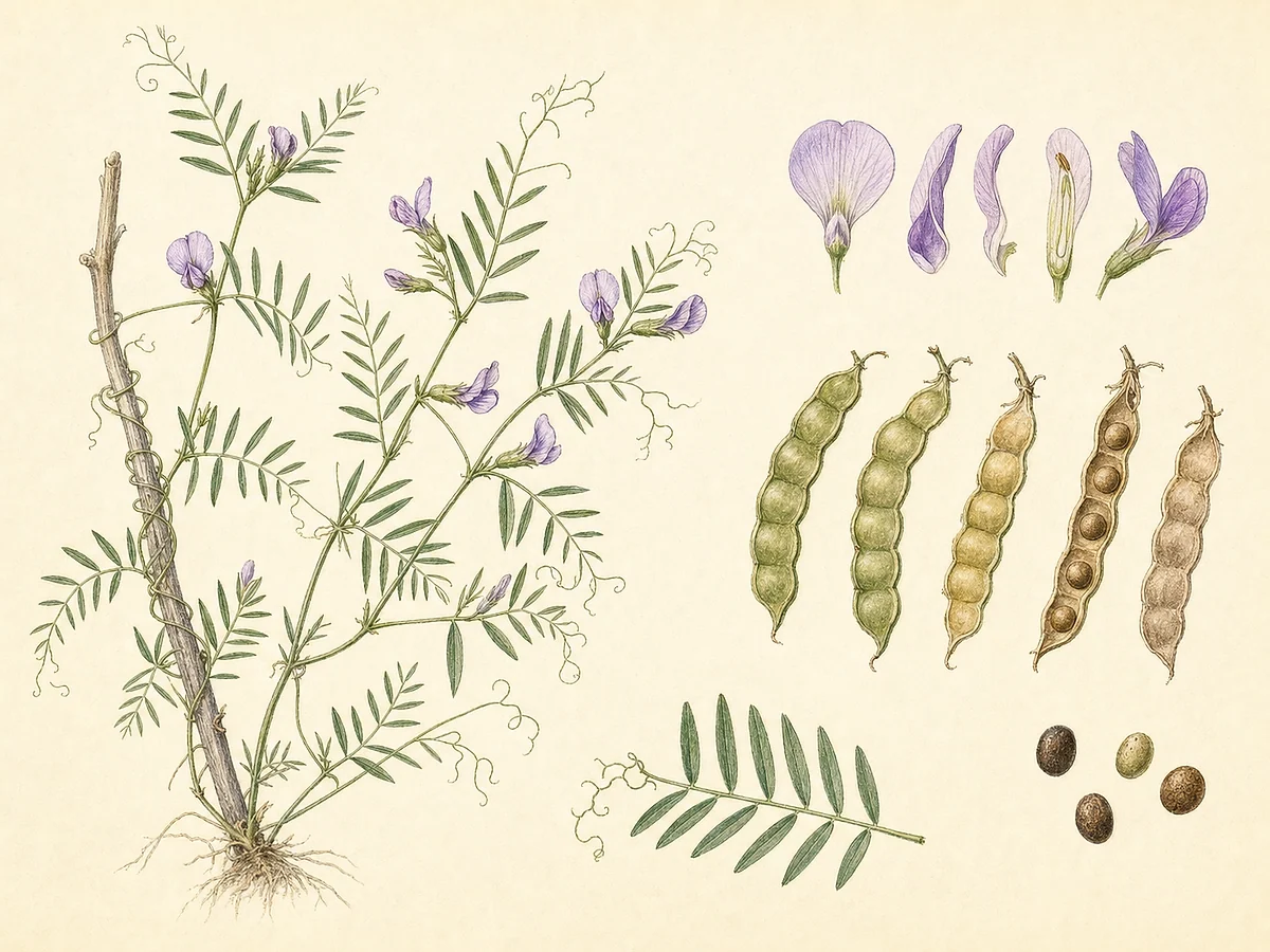 Prancha botânica documental de Vicia articulata, trepadeira introduzida registada no arquipélago da Madeira