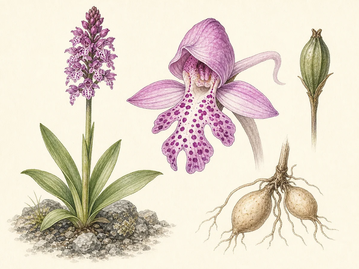 Prancha botânica documental de Orchis scopulorum, endémica da madeira registada na Madeira