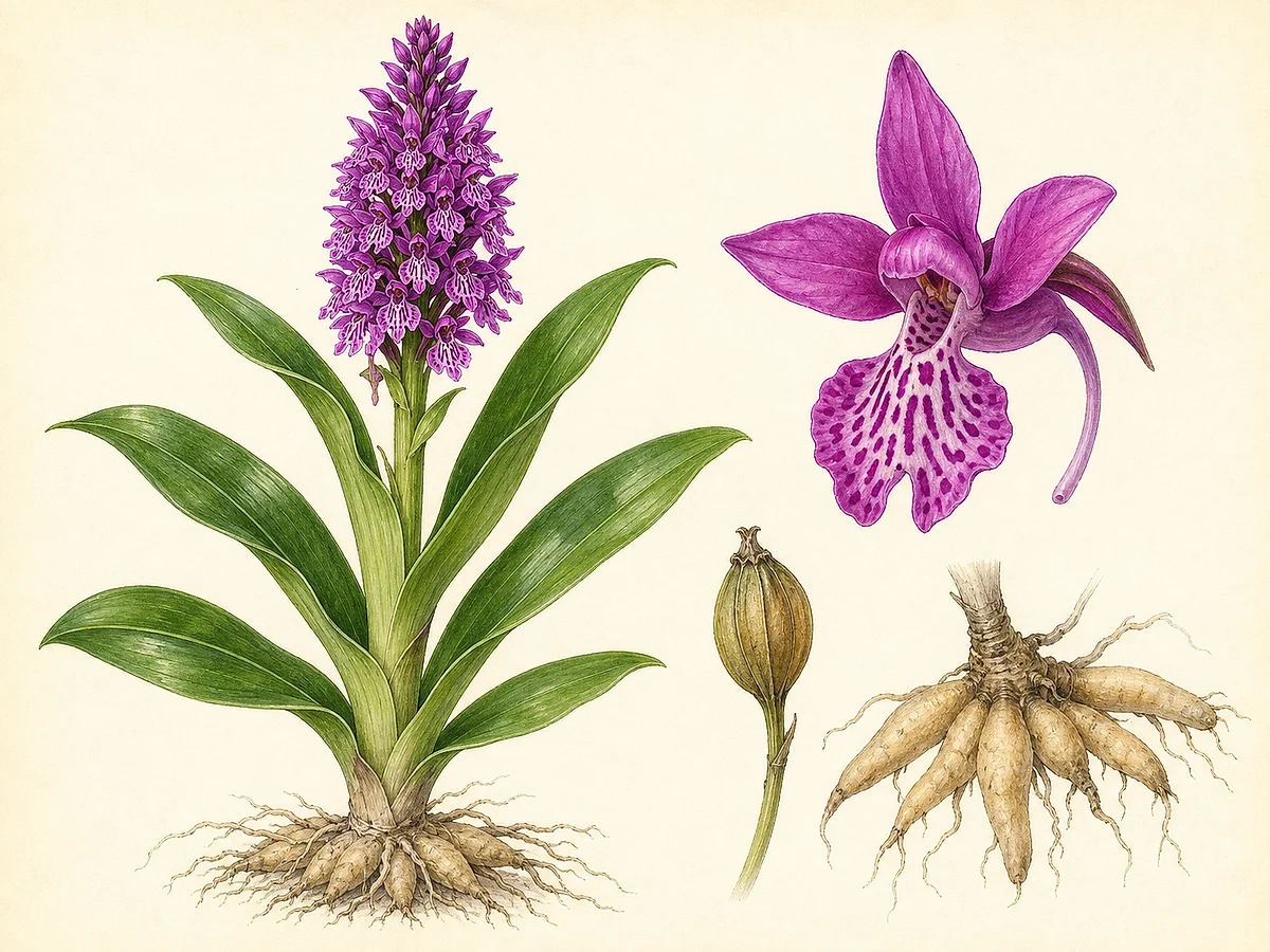 Prancha botânica documental de Dactylorhiza foliosa, endémica da madeira registada na Madeira