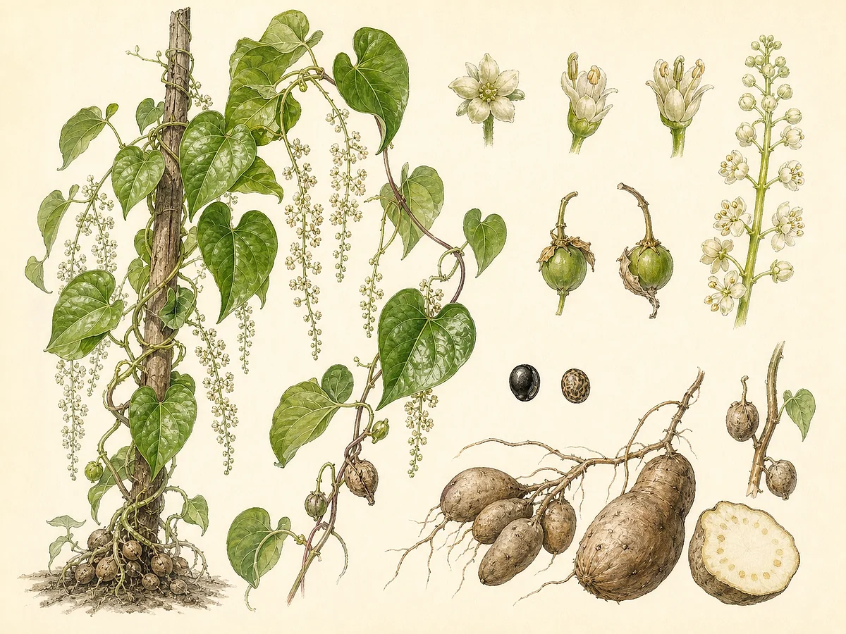 Prancha botânica documental de Boussingaultia cordifolia, trepadeira introduzida registada no arquipélago da Madeira