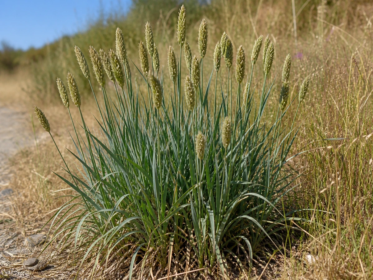 Prancha botânica complementar de Alpista — não plantar (Phalaris aquatica) com caracteres de identificação e ciclo de vida