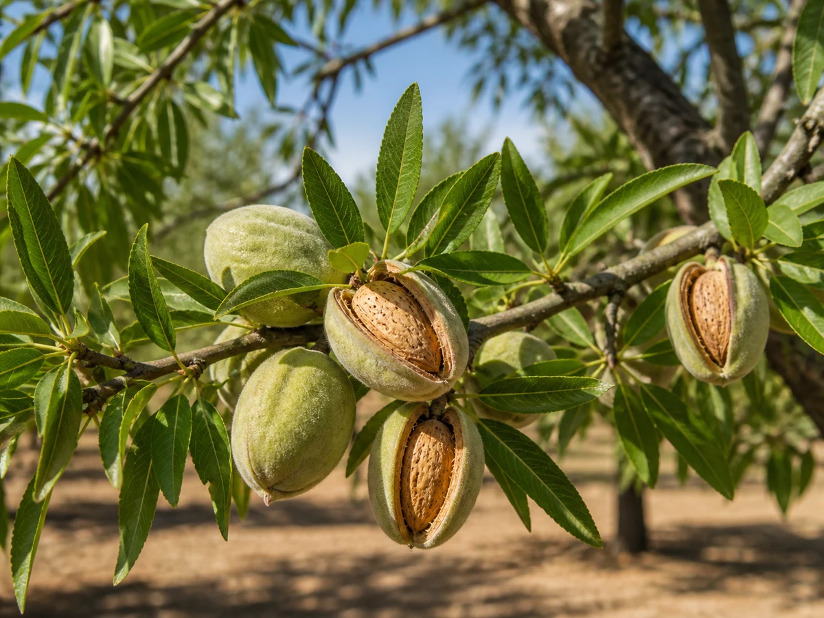 Prancha botânica complementar de Amendoeira ‘Bonita de São Brás’ (Prunus amygdalus Batsch ‘Bonita de São Brás’) com caracteres de identificação e ciclo de vida