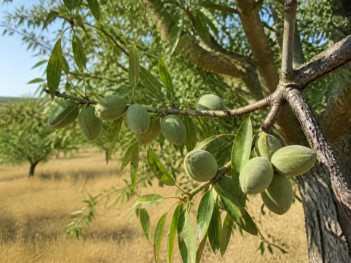 Prancha botânica complementar de Amendoeira ‘Duro da Estrada’ (Prunus amygdalus Batsch ‘Duro da Estrada’) com caracteres de identificação e ciclo de vida