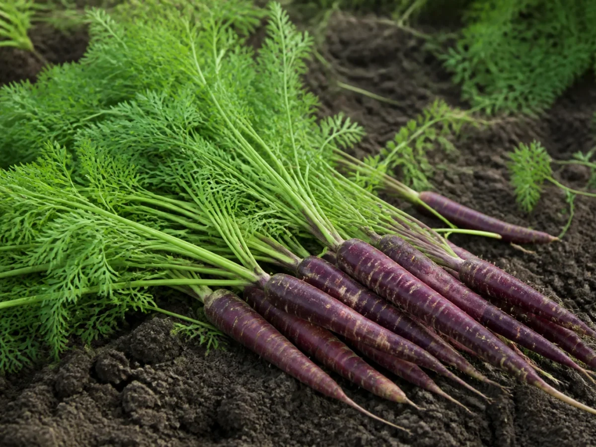 Prancha botânica complementar de Cenoura Pau Roxo das Seis Marias (Daucus carota 'Pau Roxo das Seis Marias') com caracteres de identificação e ciclo de vida