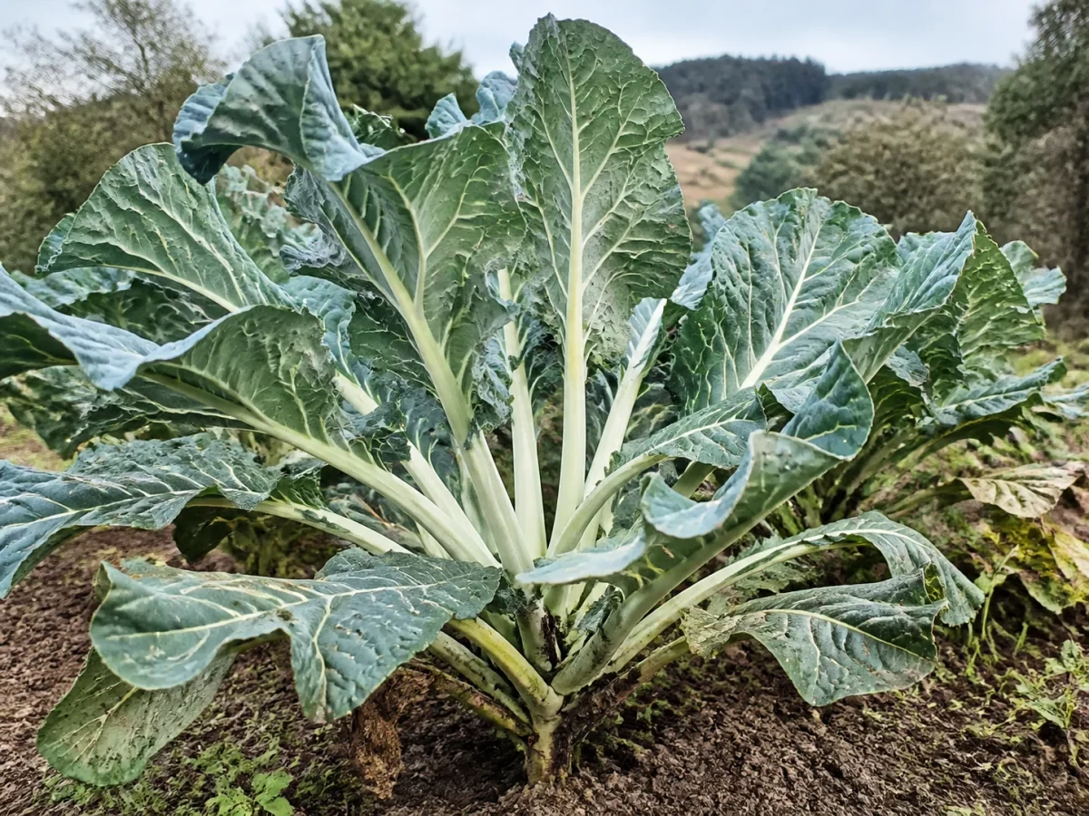 Prancha botânica complementar de Couve Penca de Chaves (Brassica oleracea var. tronchuda 'Penca de Chaves') com caracteres de identificação e ciclo de vida