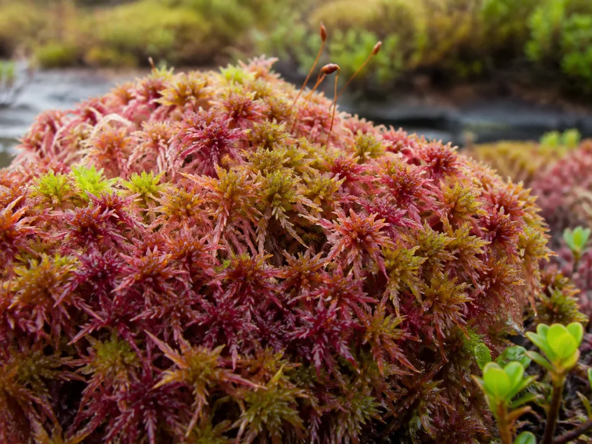 Prancha botânica complementar de Esfagno-brilhante (Sphagnum subnitens) com caracteres de identificação e ciclo de vida