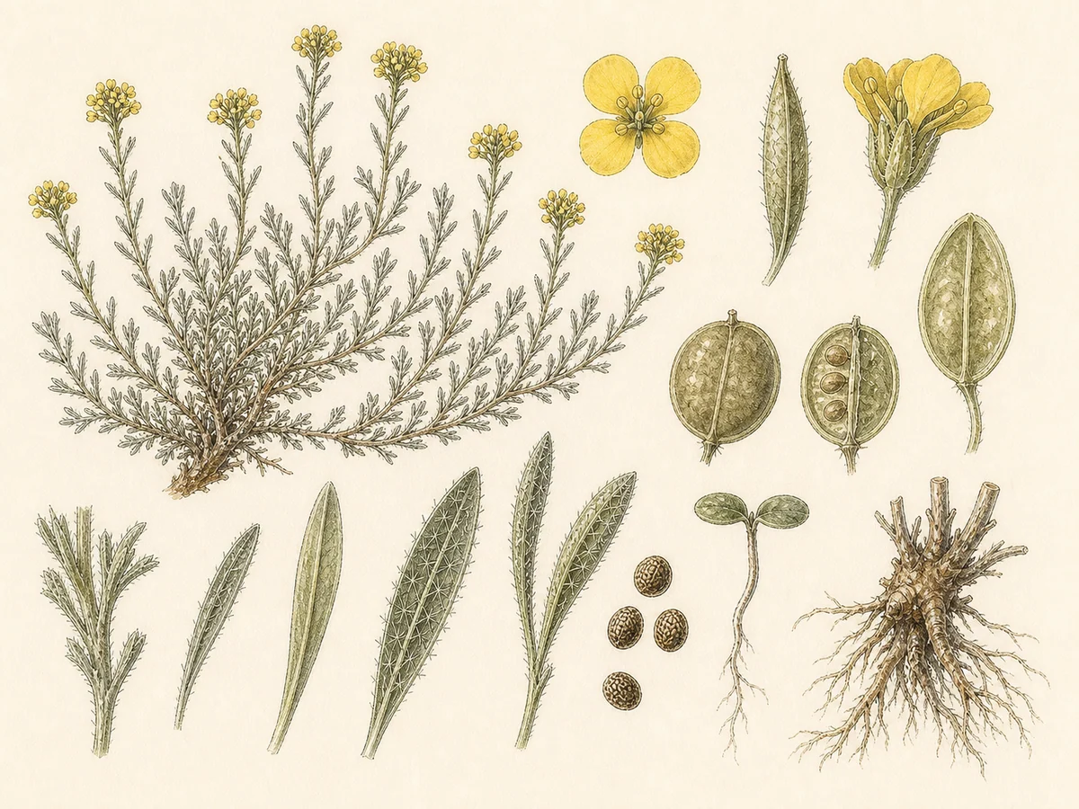 Prancha botânica complementar de Feto-negro-da-Corunha (Asplenium adiantum-nigrum var. corunnense) com caracteres de identificação e ciclo de vida