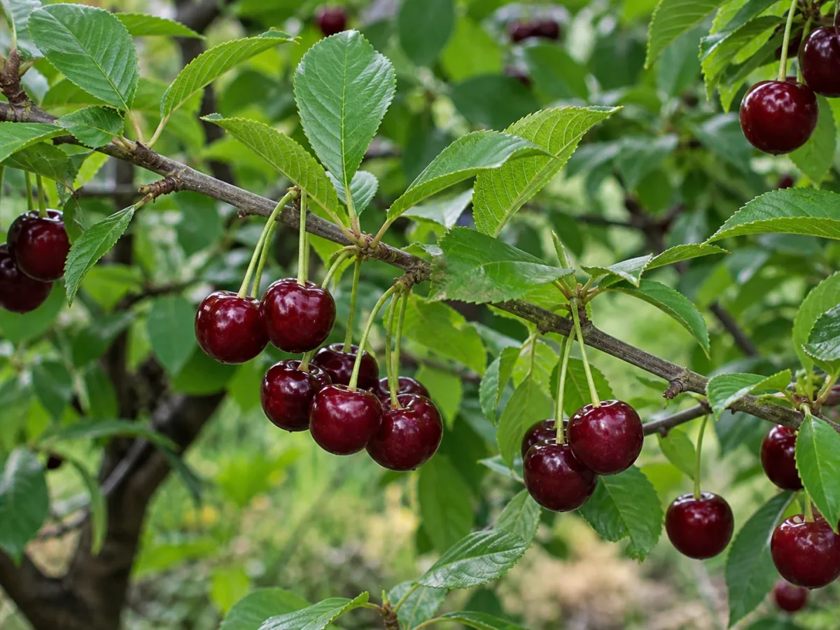 Prancha botânica complementar de Ginjeira ‘Da Madeira’ (Prunus cerasus L. ‘Da Madeira’) com caracteres de identificação e ciclo de vida