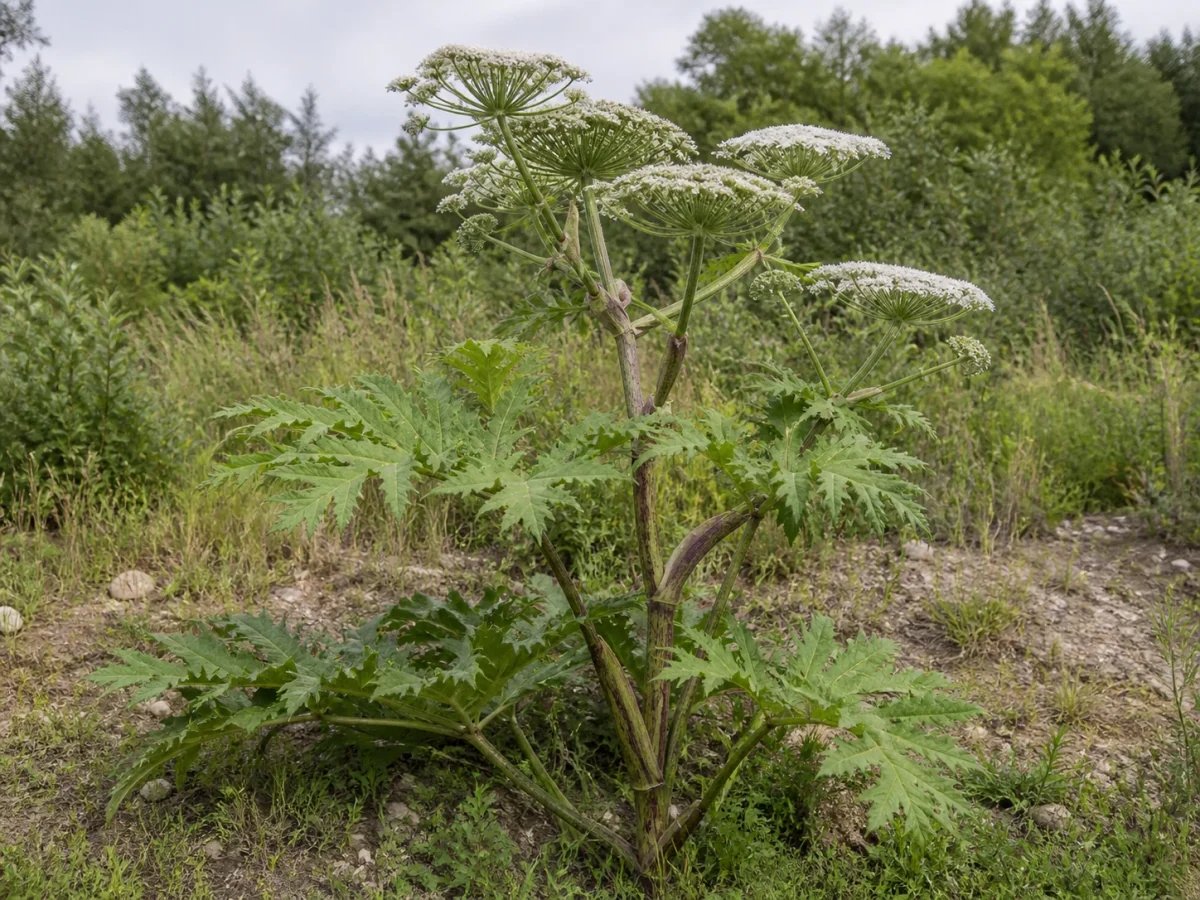 Prancha botânica complementar de Heracleum persicum — não plantar (Heracleum persicum) com caracteres de identificação e ciclo de vida