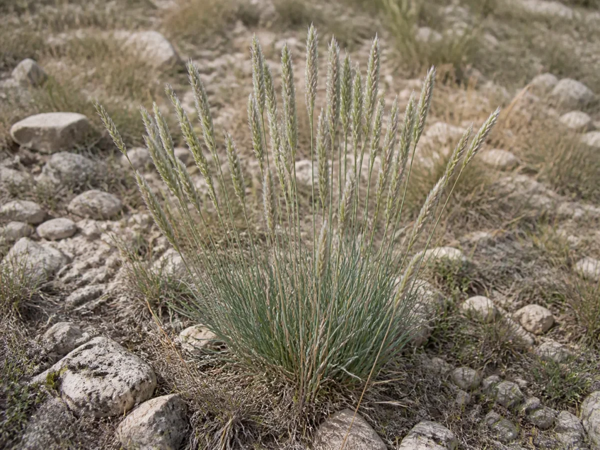 Prancha botânica complementar de Koeléria-dos-calcários (Koeleria vallesiana subsp. vallesiana) com caracteres de identificação e ciclo de vida
