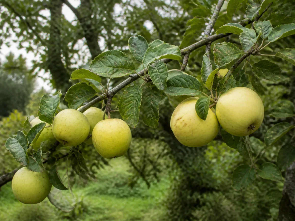 Prancha botânica complementar de Macieira ‘Camoesa da Queirã’ (Malus domestica Mill. ‘Camoesa da Queirã’) com caracteres de identificação e ciclo de vida