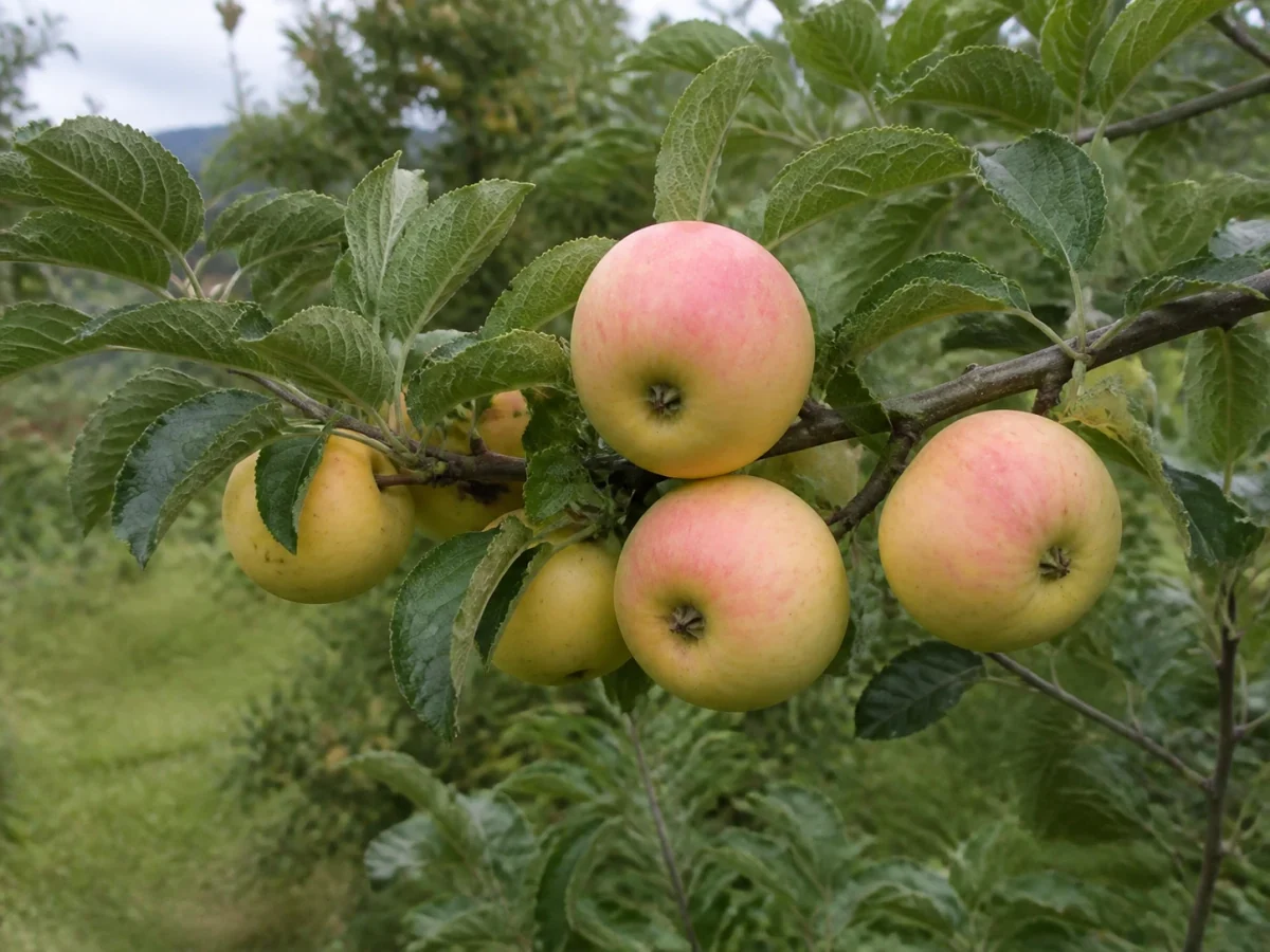 Prancha botânica complementar de Macieira ‘Camoesa’ (Malus domestica Mill. ‘Camoesa’) com caracteres de identificação e ciclo de vida