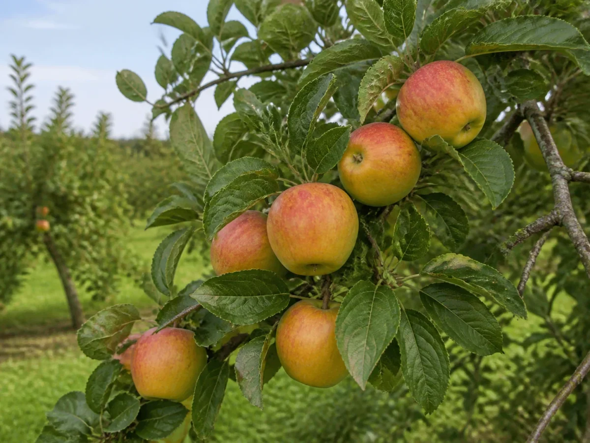 Prancha botânica complementar de Macieira ‘Canavial’ (Malus domestica Mill. ‘Canavial’) com caracteres de identificação e ciclo de vida