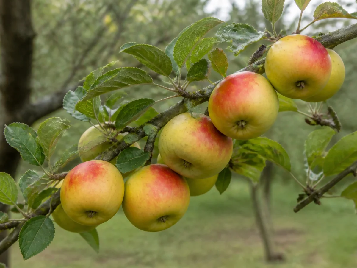 Prancha botânica complementar de Macieira ‘Cara de Dama’ (Malus domestica Mill. ‘Cara de Dama’) com caracteres de identificação e ciclo de vida