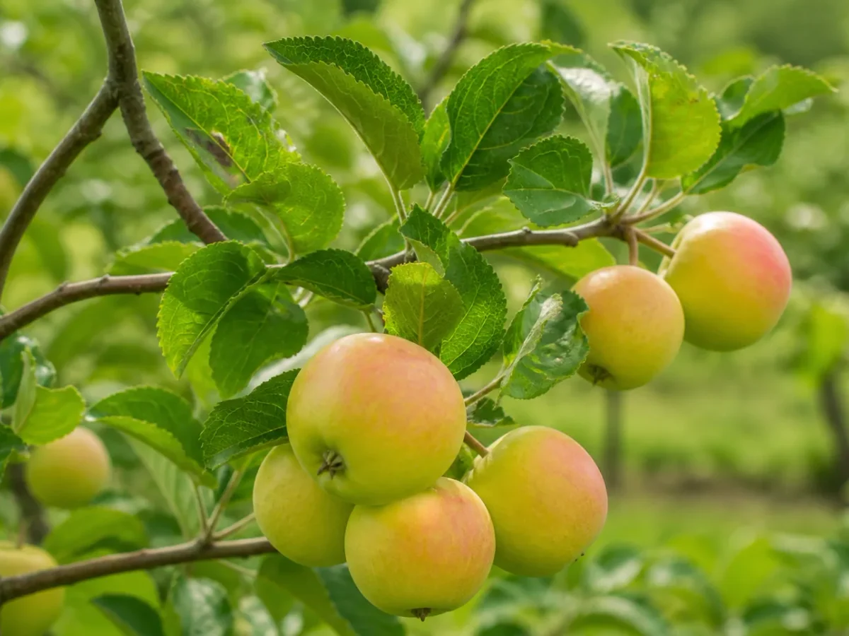 Prancha botânica complementar de Macieira ‘De Agosto’ (Malus domestica Mill. ‘De Agosto’) com caracteres de identificação e ciclo de vida