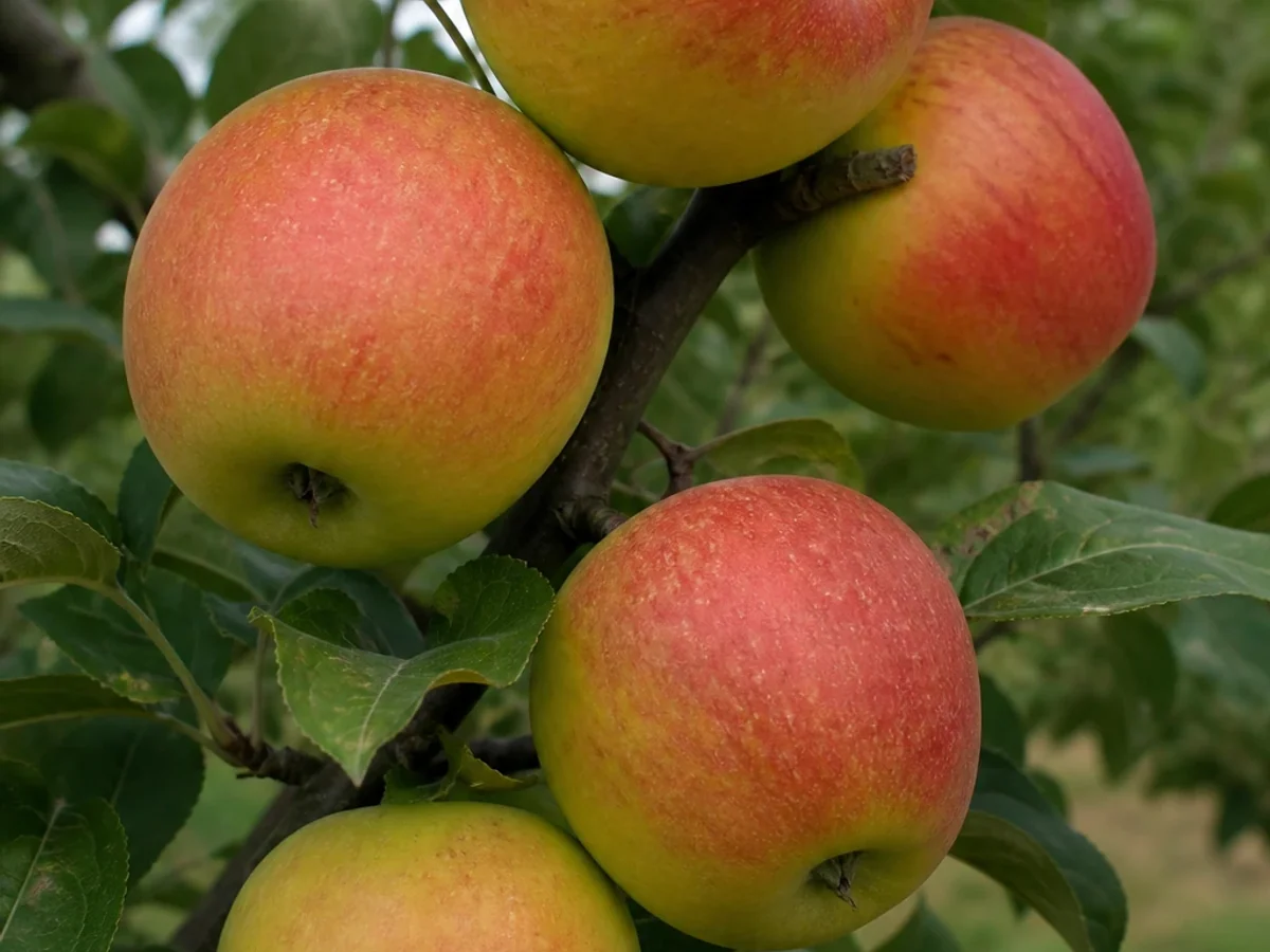 Prancha botânica complementar de Macieira ‘De Inverno’ (Malus domestica Mill. ‘De Inverno’) com caracteres de identificação e ciclo de vida
