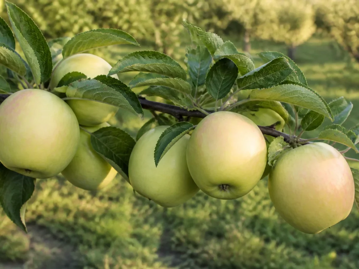 Prancha botânica complementar de Macieira ‘De Seda’ (Malus domestica Mill. ‘De Seda’) com caracteres de identificação e ciclo de vida